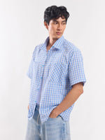 Load image into Gallery viewer, Blue Checked Cropped Shirt
