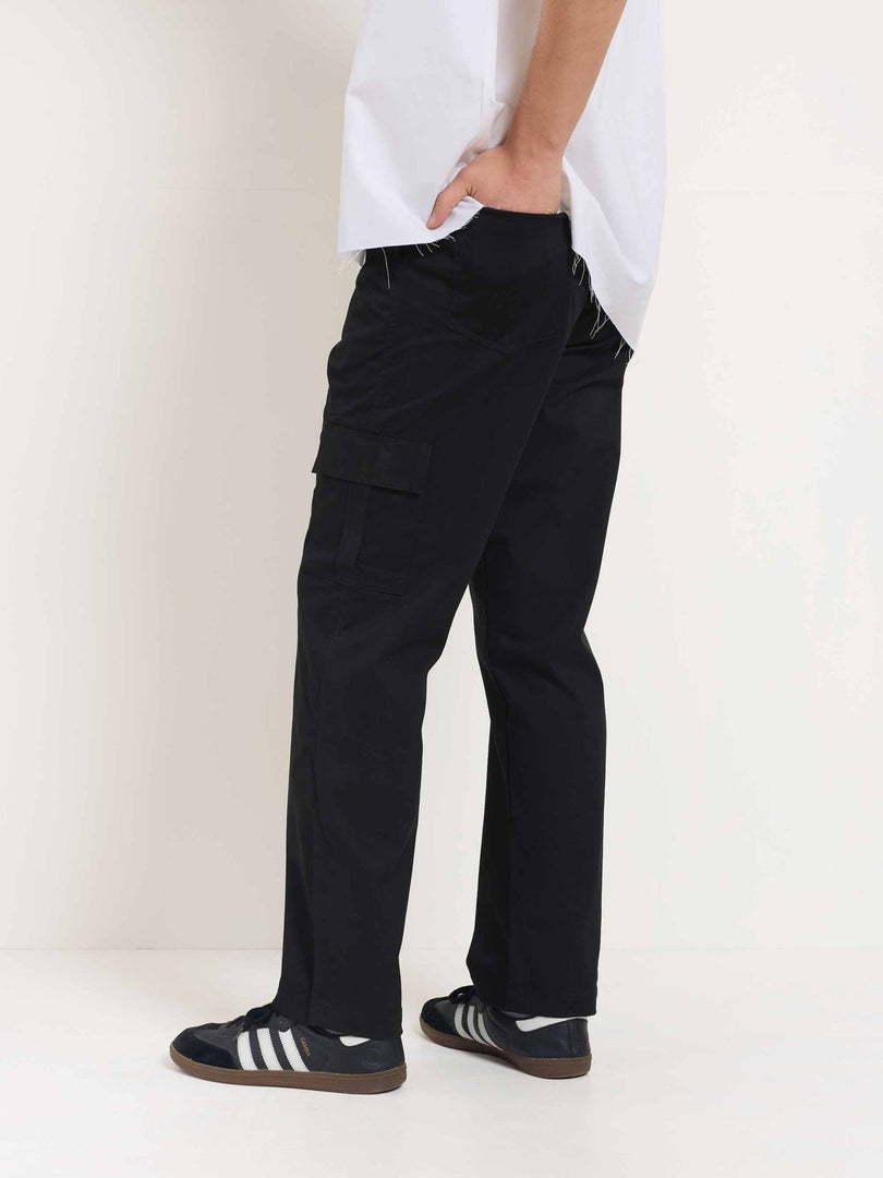 Black Loose Fit Twill Cargo Trousers