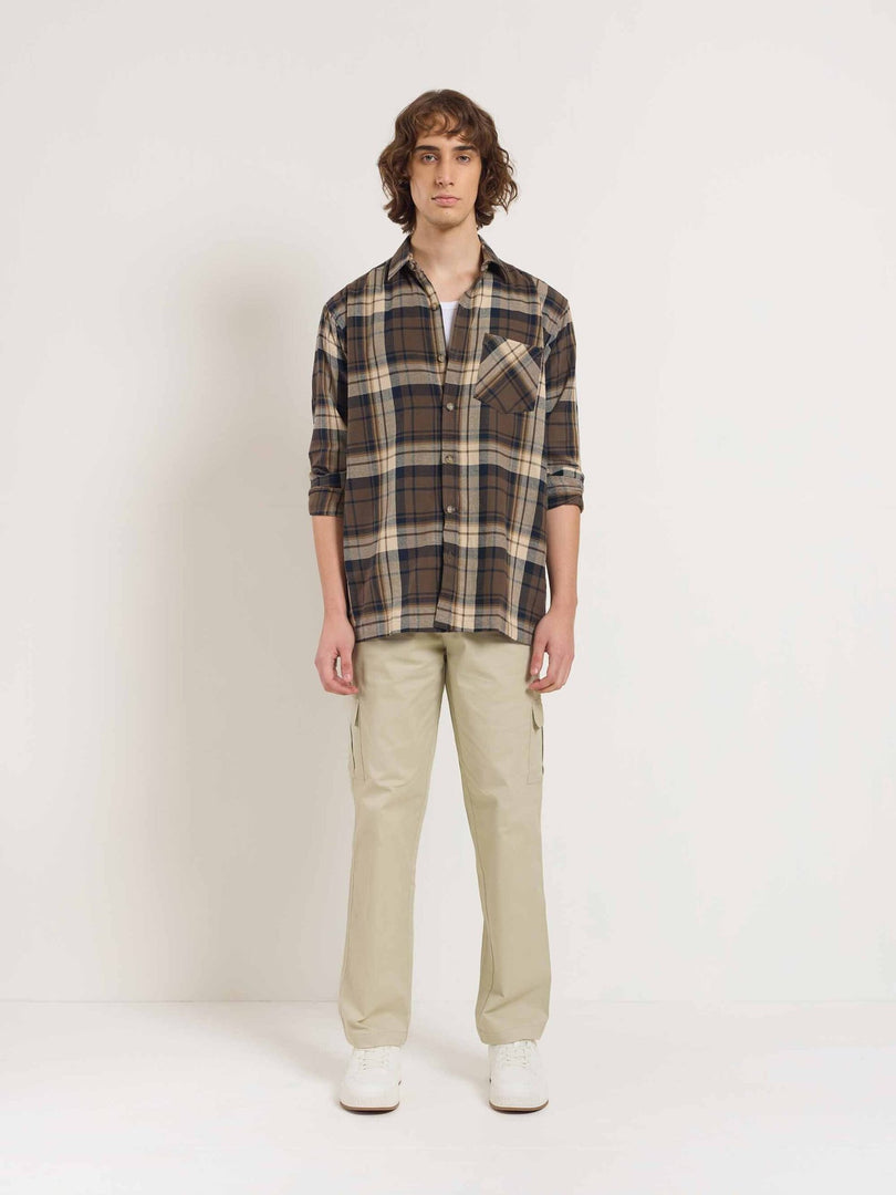 Greige Loose Fit Twill Cargo Trousers