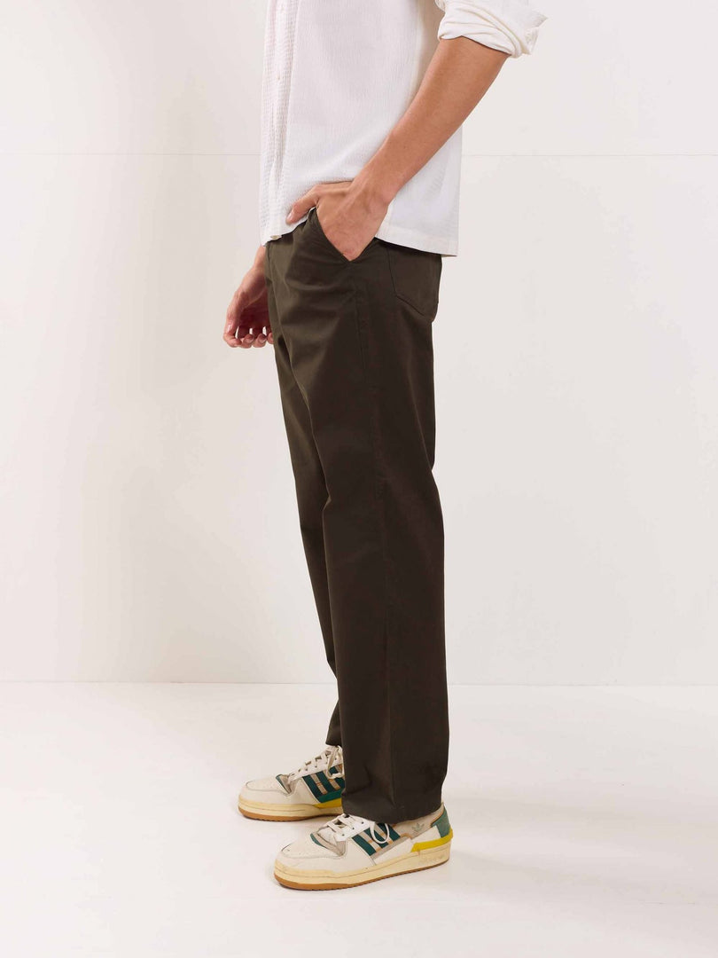 Olive Loose Fit Twill Trousers