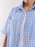 Load image into Gallery viewer, Blue Checked Cropped Shirt
