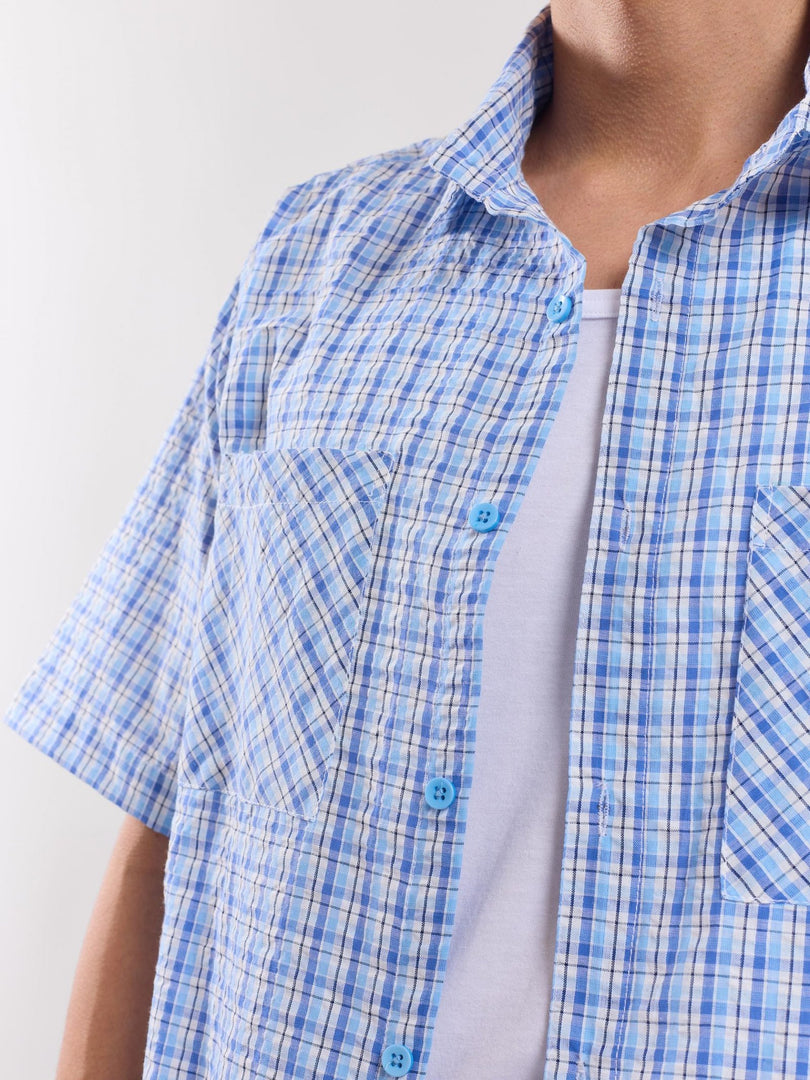 Blue Checked Cropped Shirt