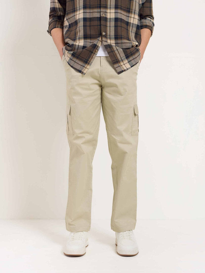 Greige Loose Fit Twill Cargo Trousers