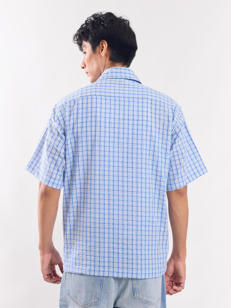 Blue Checked Cropped Shirt