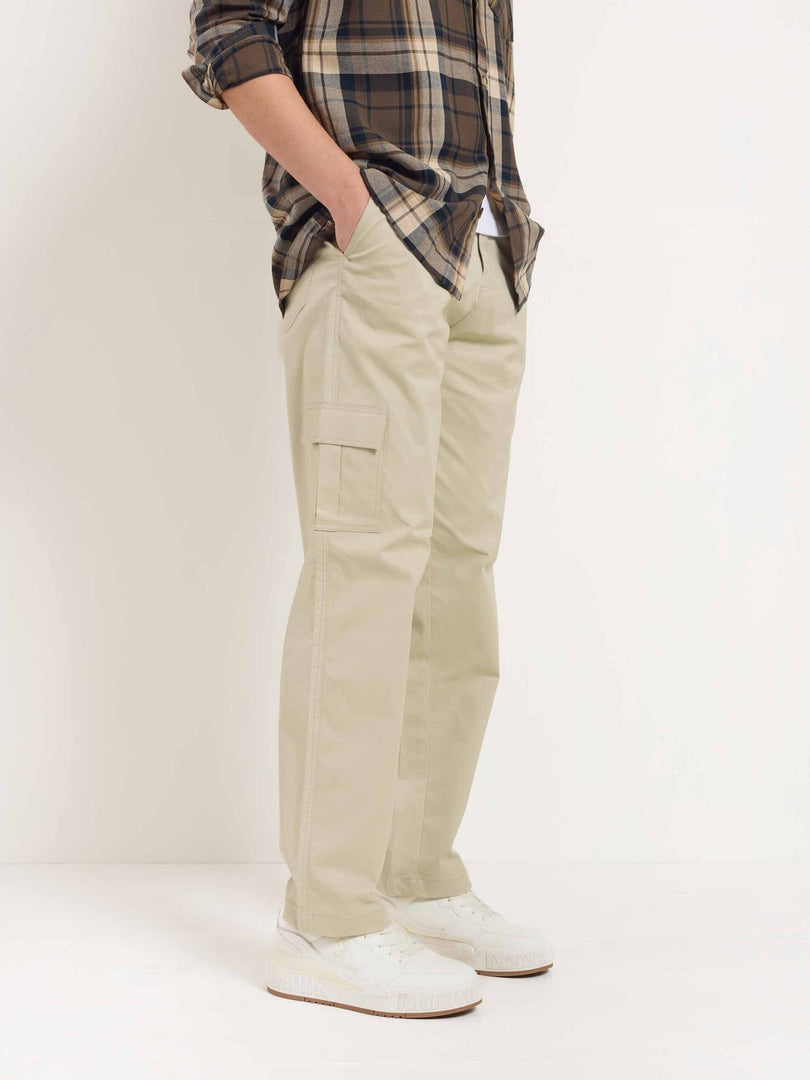 Greige Loose Fit Twill Cargo Trousers