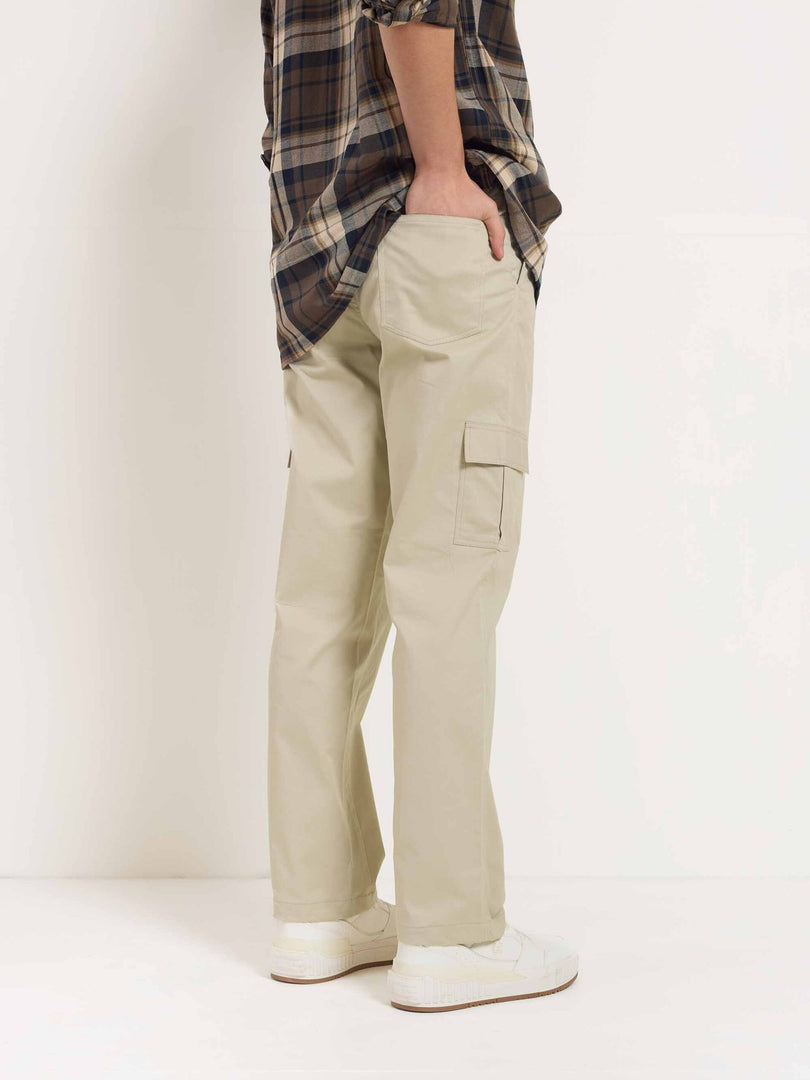 Greige Loose Fit Twill Cargo Trousers