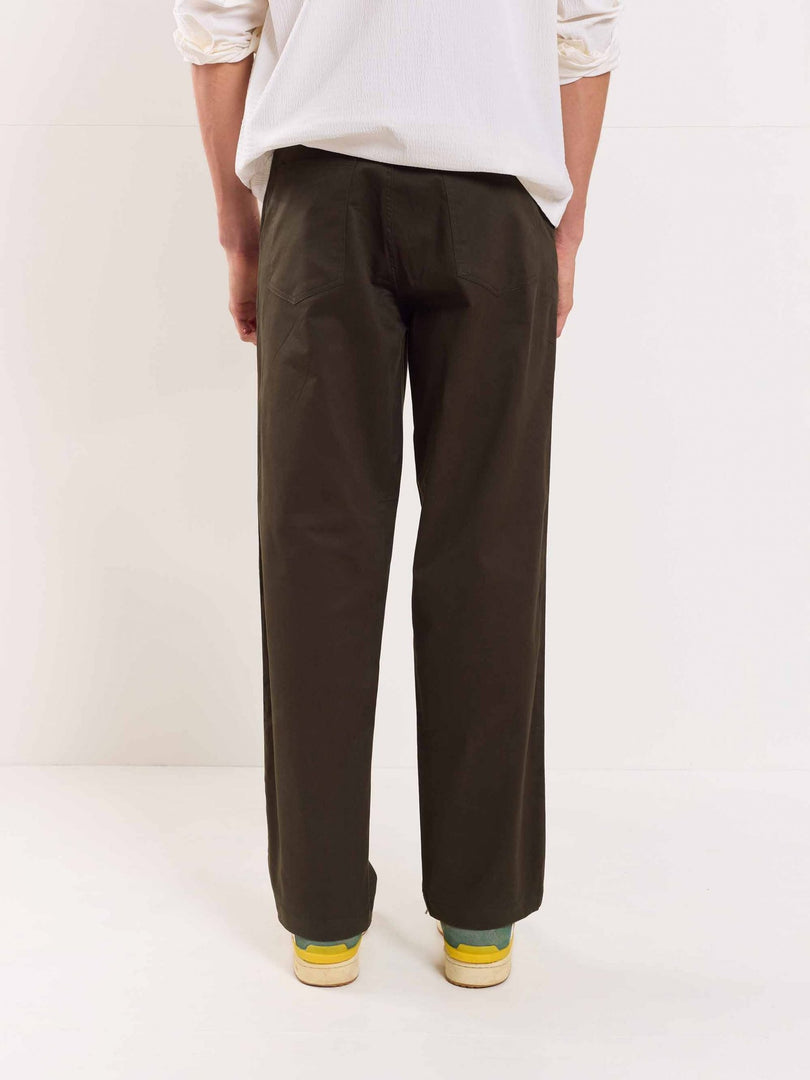 Olive Loose Fit Twill Trousers