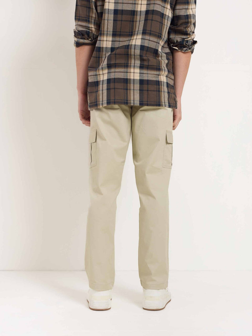 Greige Loose Fit Twill Cargo Trousers