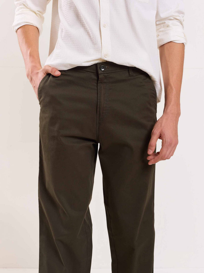 Olive Loose Fit Twill Trousers