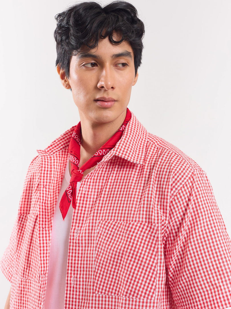 Red Checked Cropped Shirt