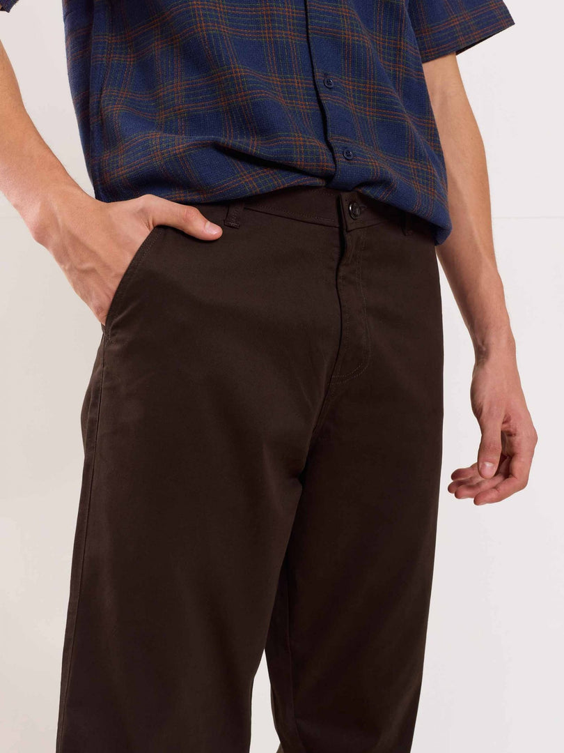 Dark Brown Loose Fit Twill Trousers