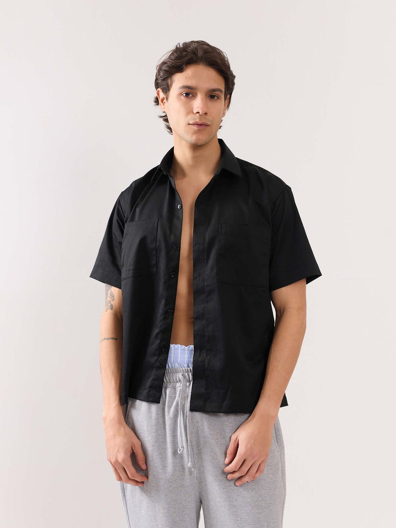 Black Twill Cropped Shirt