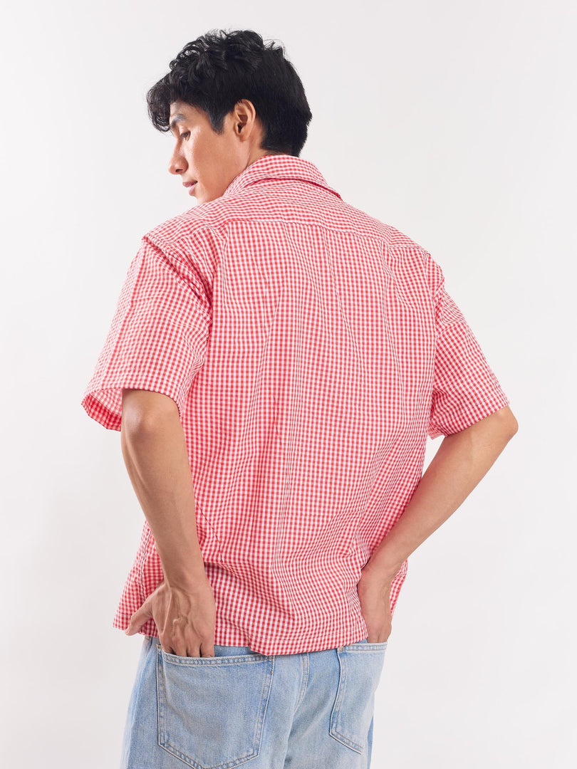 Red Checked Cropped Shirt