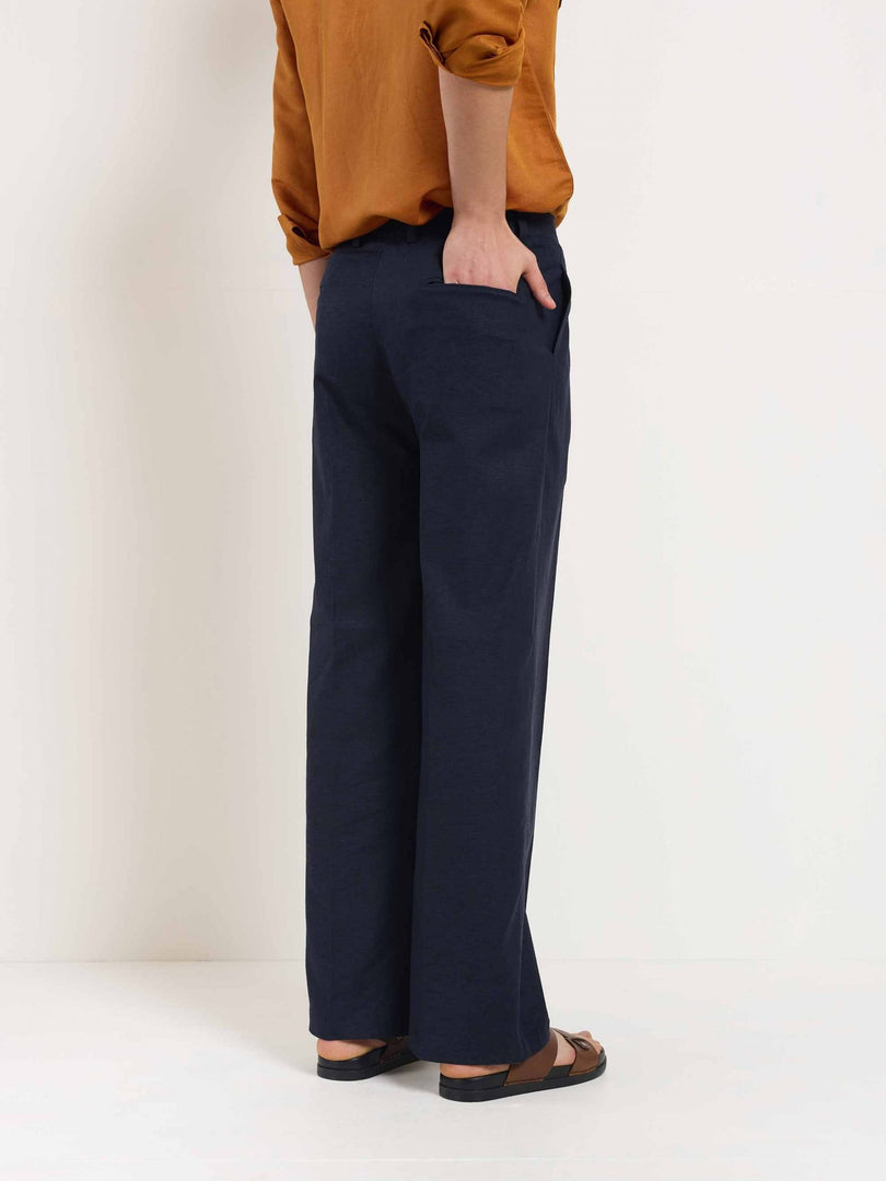 Blue Linen Baggy Fit Trousers