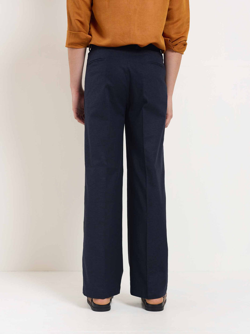 Blue Linen Baggy Fit Trousers