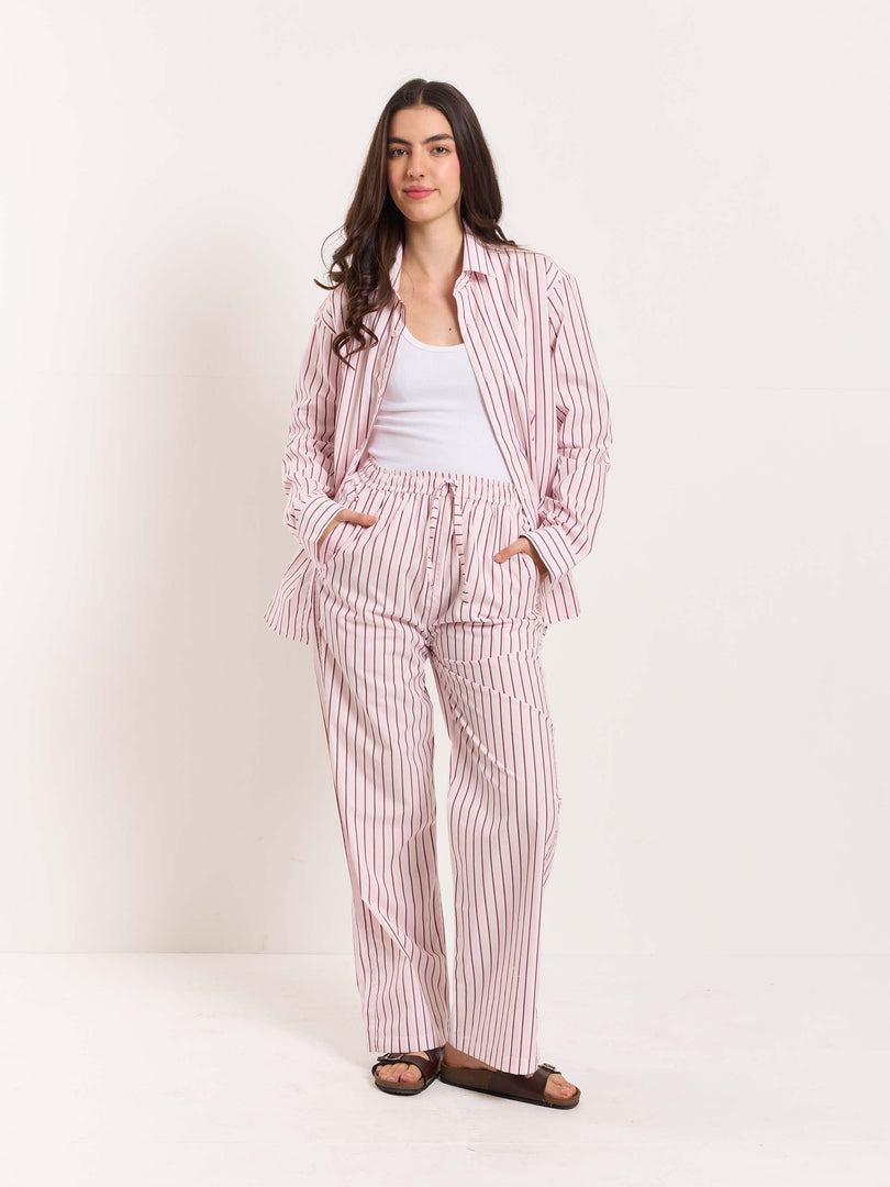 Pink Poplin Striped Pull-on Pants