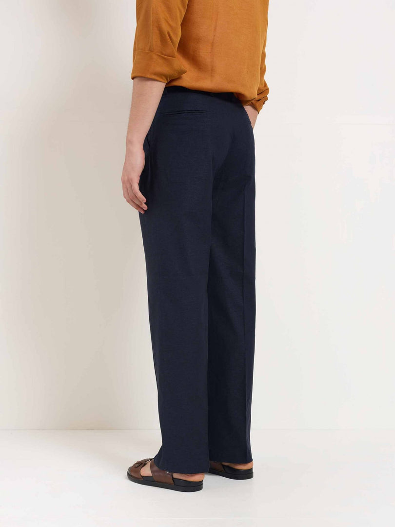 Blue Linen Baggy Fit Trousers