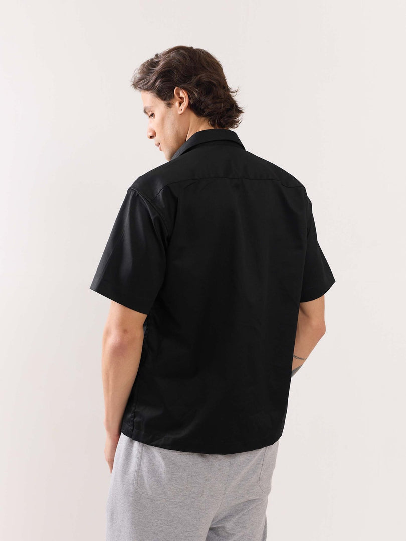 Black Twill Cropped Shirt