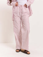 Load image into Gallery viewer, Pink Poplin Striped Pull-on Pants
