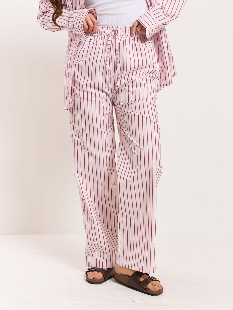 Pink Poplin Striped Pull-on Pants