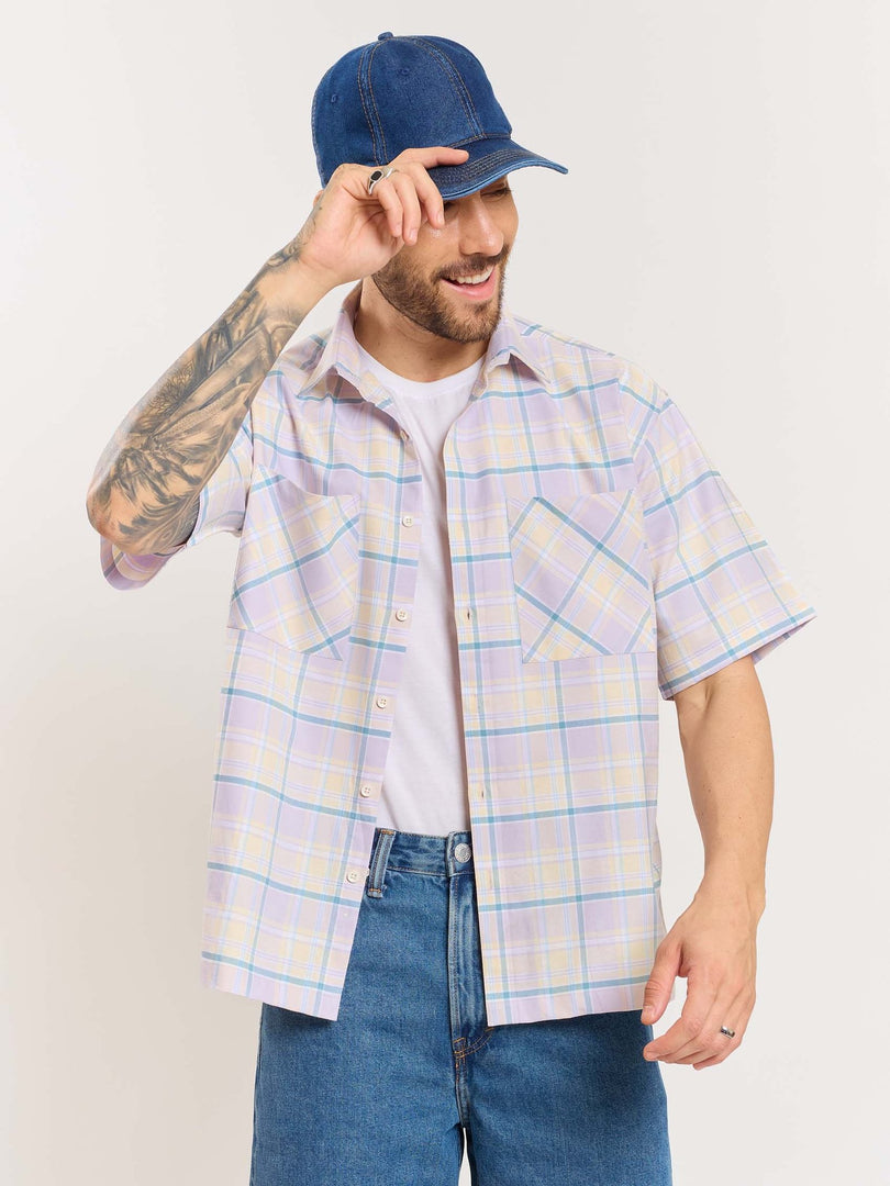 Lavender Checked Cropped Shirt