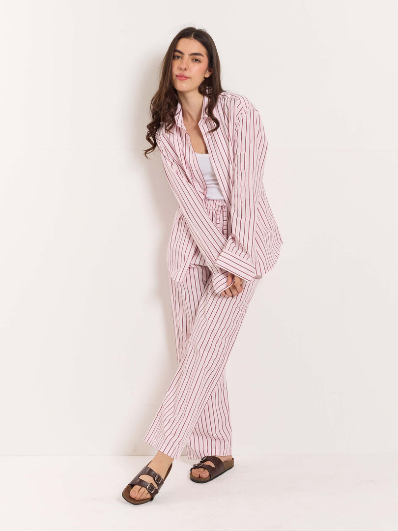 Pink Poplin Striped Pull-on Pants