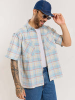 Load image into Gallery viewer, Blue Checked Cropped Shirt
