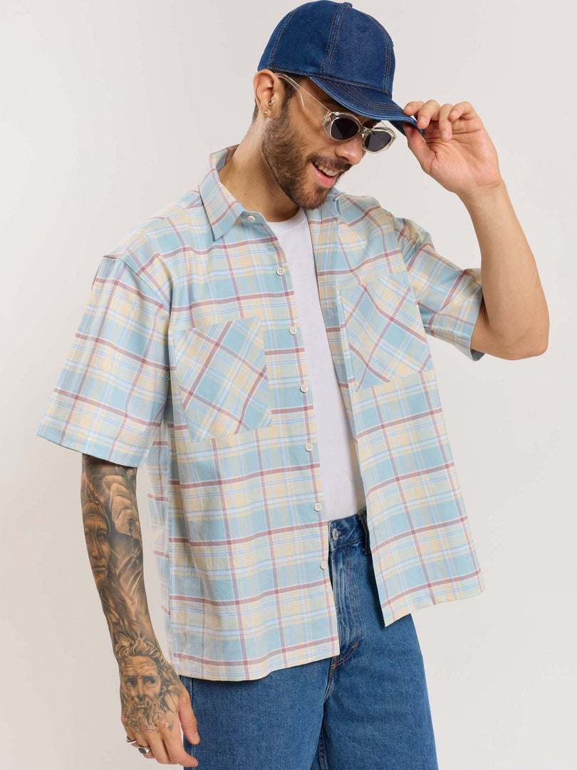 Blue Checked Cropped Shirt