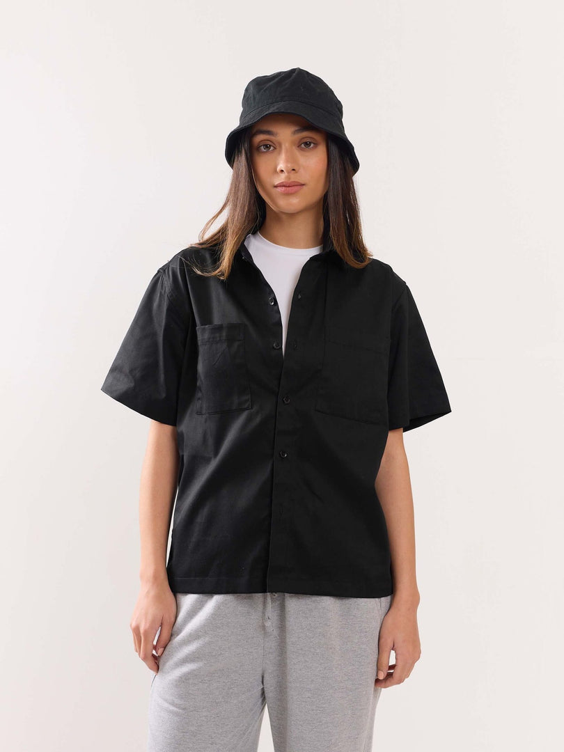 Black Twill Cropped Shirt