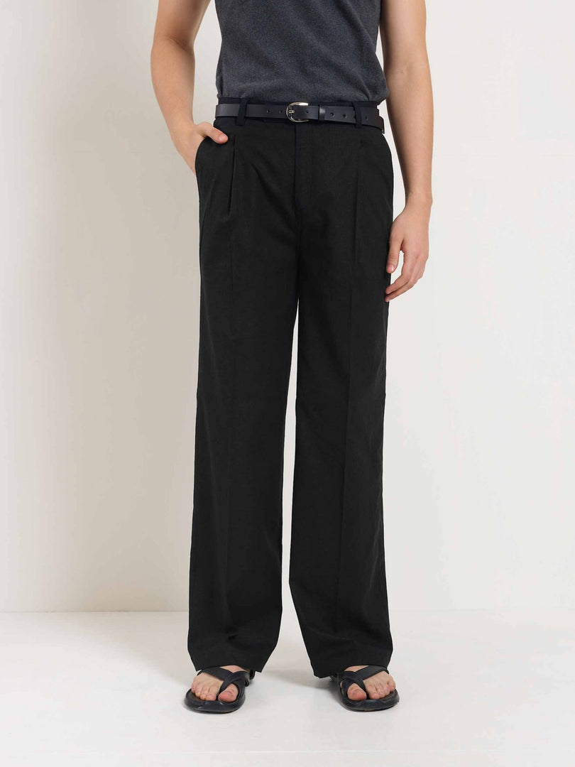 Black Linen Baggy Fit Trousers