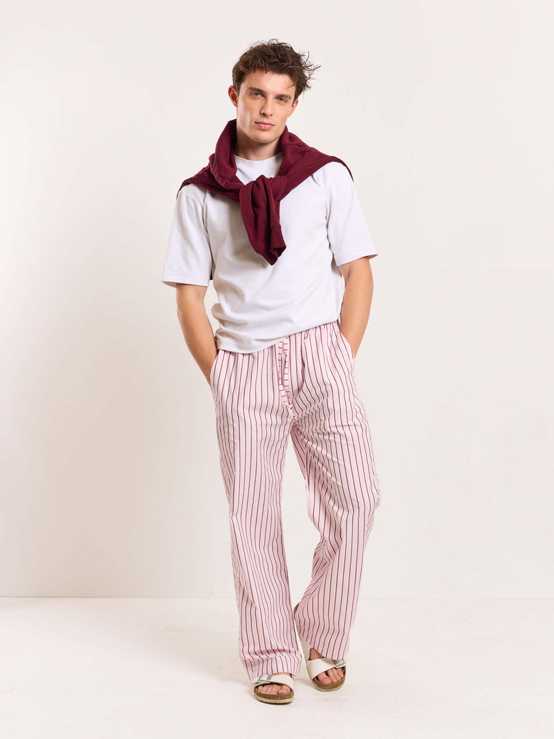 Pink Poplin Striped Pull-on Pants