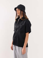 Load image into Gallery viewer, Black Twill Cropped Shirt
