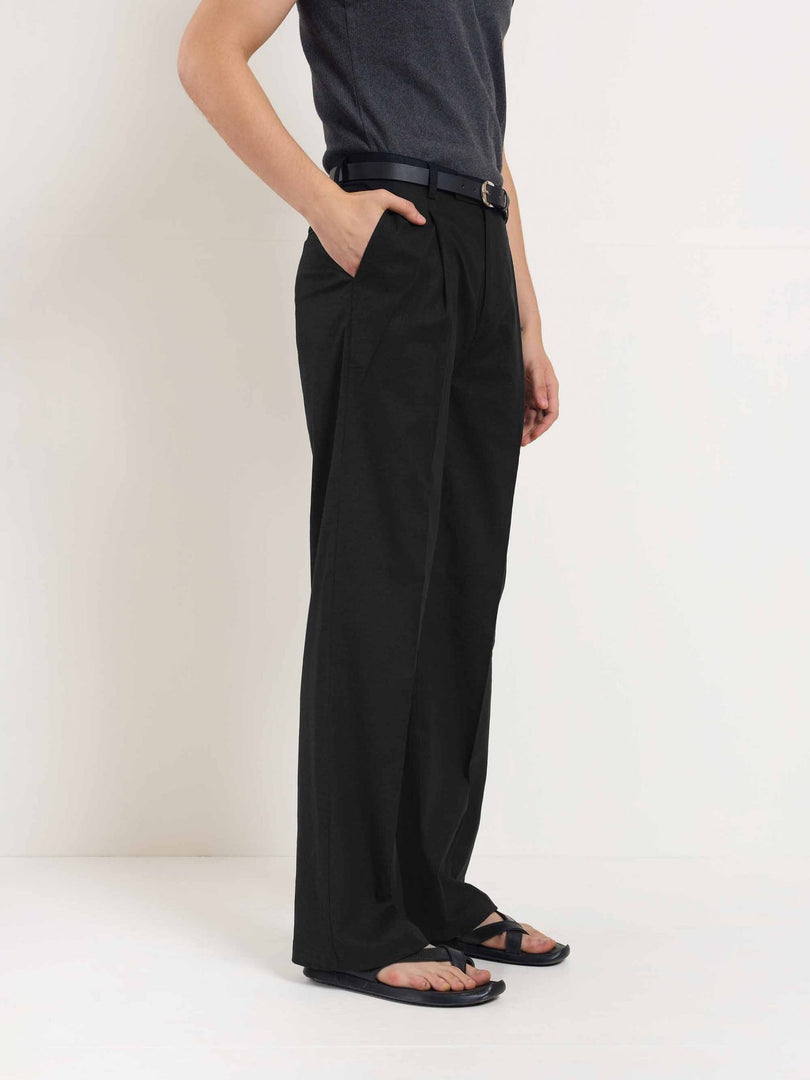 Black Linen Baggy Fit Trousers