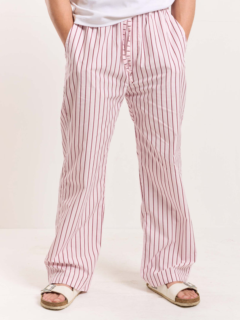 Pink Poplin Striped Pull-on Pants