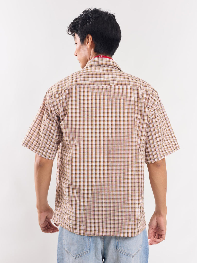 Brown Checked Cropped Shirt