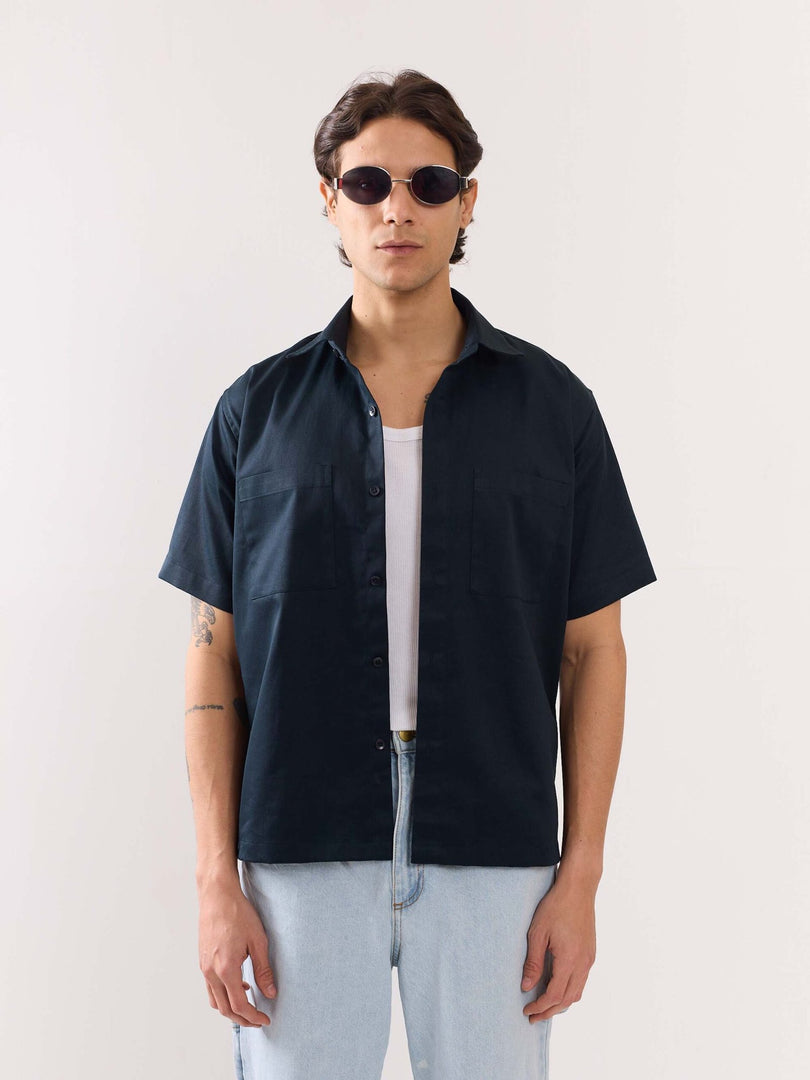 Dark Blue Twill Cropped Shirt