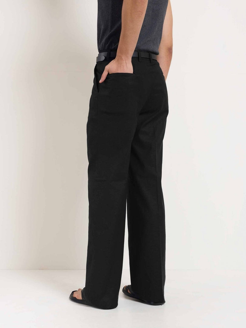 Black Linen Baggy Fit Trousers