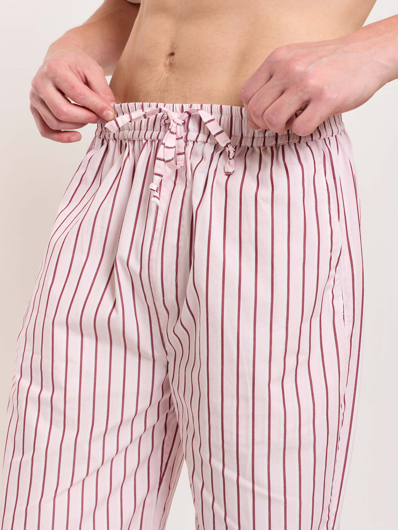 Pink Poplin Striped Pull-on Pants