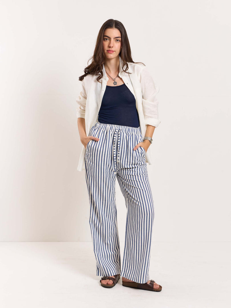 Blue Striped Pull-on Pants