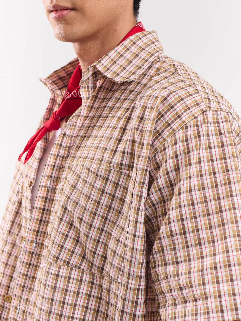 Brown Checked Cropped Shirt