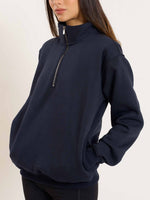 Load image into Gallery viewer, Dark Blue Quarter-Zip Sweatshirt
