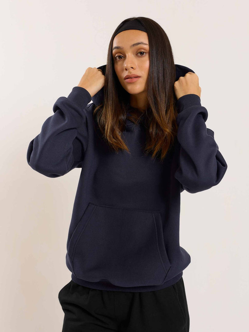 Dark Blue Cropped Fit Hoodie