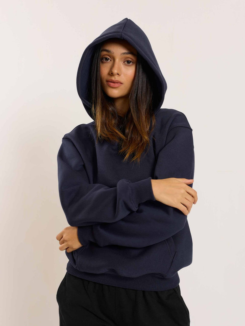 Dark Blue Cropped Fit Hoodie