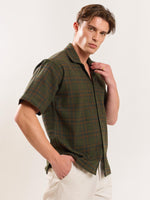 Load image into Gallery viewer, Olive Green Checked Knit Shirt
