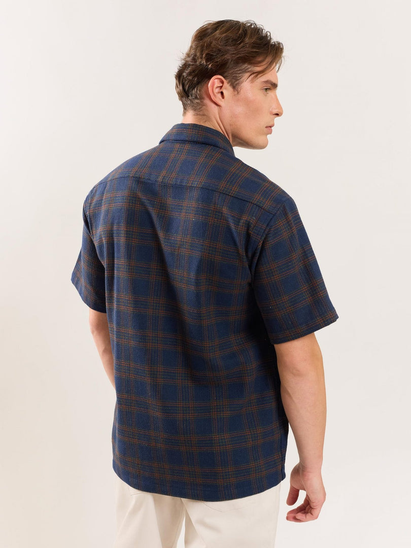 Navy Blue Checked Knit Shirt