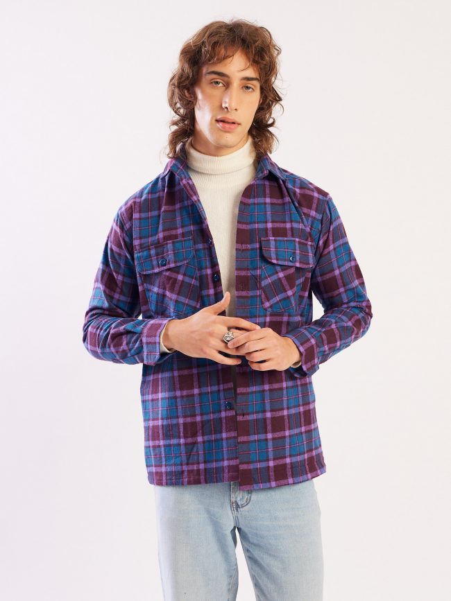 Buy Plaid Flannel Shirt Red Button Down Flannel Shirt Jacket With Curved  Hem Plaid Shirt Jacket With Front Pocket Online in India 